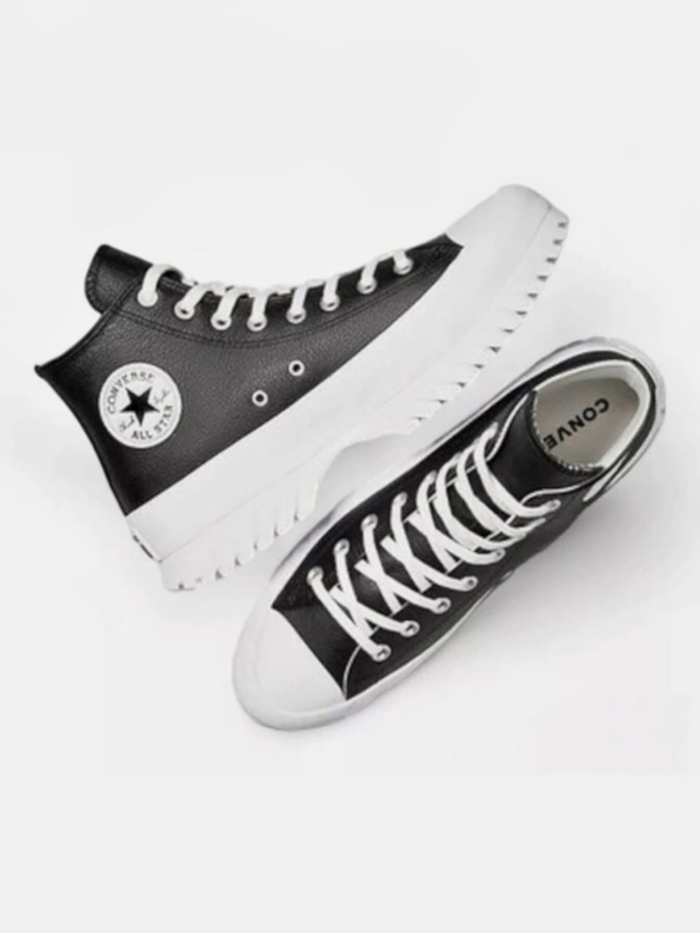 Converse Lugged Leather Platform High Top Sneakers Black White W Size 8 / M 6